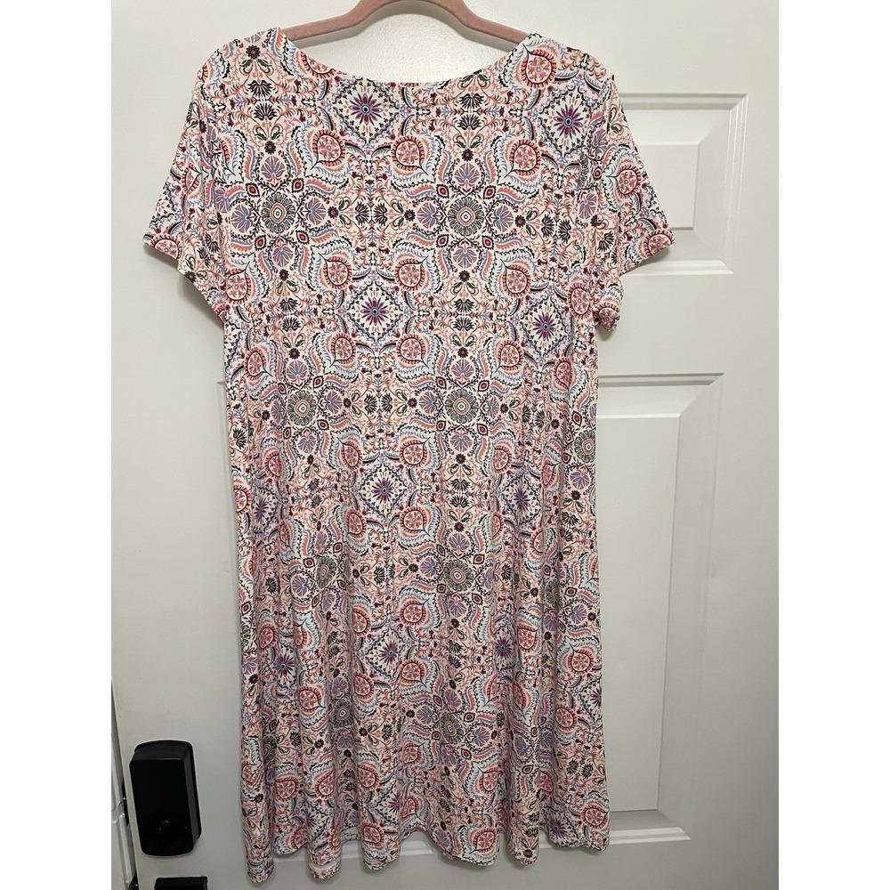 Talbots T-shirt Dress Size L Colorful Paisley Jersey Stretch Swing Boho Preppy - Picture 2 of 4
